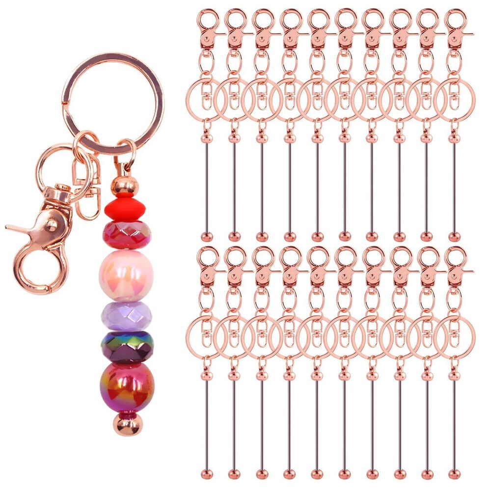 7595 80 Pieces Beadable Keychains Bars - DIY Rose Golden Blank Beadable